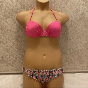 Shade & Shore Vibrant Pink Bikini with Multicolor Bottom